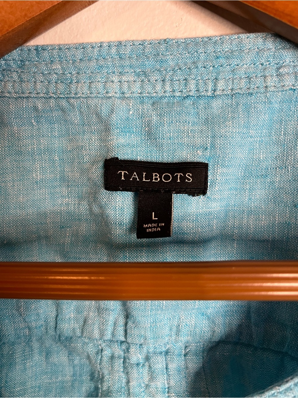 Talbots Light Turquoise Casual Button-Front 100% Linen Top Size Medium - Picture 3 of 6